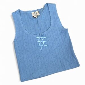 Hippie Rose Women's Blue Lace-Up Tank Top Cropped Knit Size S Cottage Core